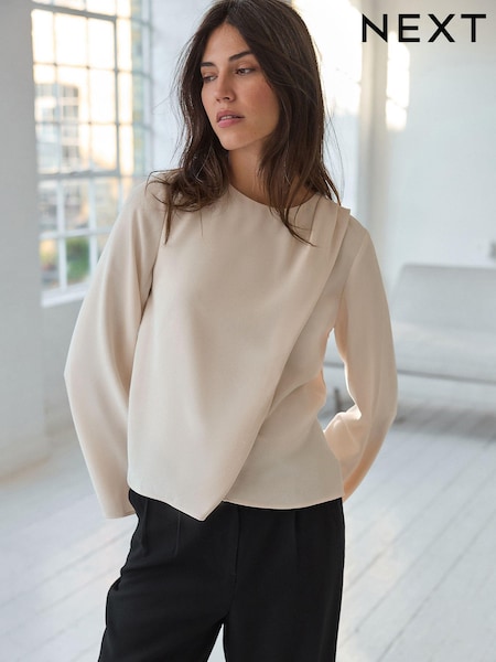 كريم - Asymmetric Drape Long Sleeve Top (AA8239) | ‏98 د.إ.‏