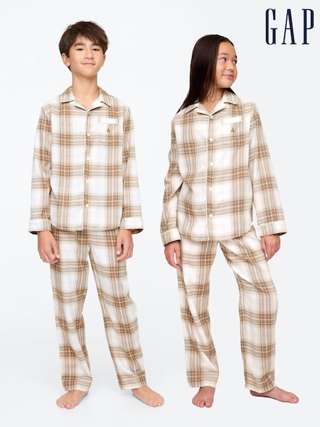Gap Beige Long Sleeve Flannel Pyjama Set (4-13yrs) (AA8251) | €13.50