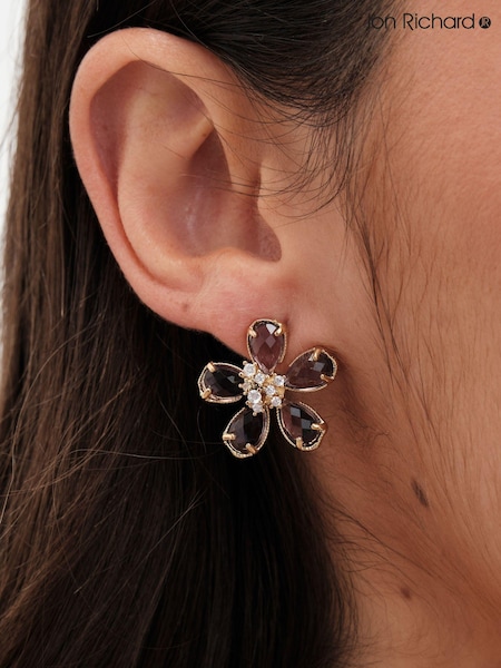 Jon Richard Gold Plated Amethyst Floral Stud Earrings (AA8298) | €32
