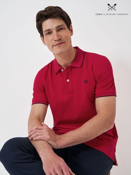Crew Clothing Red Piqué Tipped 100% Cotton Polo Shirt (AA8348) | €34