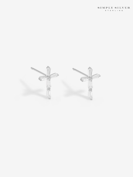 Simply Silver Silver Tone 925 Cubic Zirconia Fine Cross Sud Earrings (AA8398) | AED105