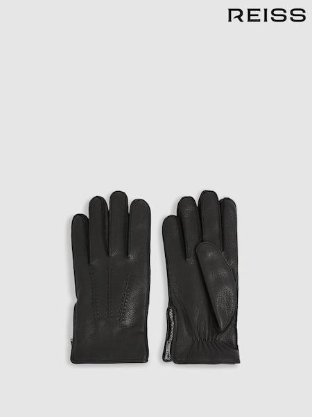 Reiss Black Iowa Leather Zip-Side Gloves (AA8413) | $194