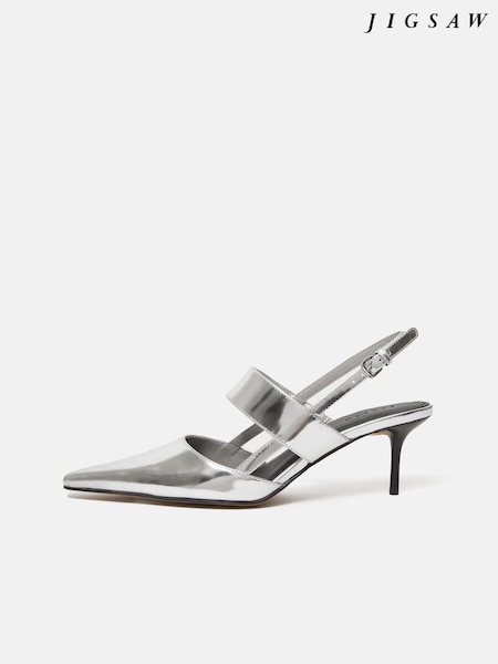Jigsaw Silver Leather Kitten Heels (AA8466) | AED509