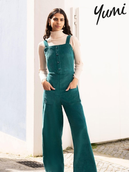 Sininen - Yumi Corduroy Stretch Dungaree Style Jumpsuit (AA8585) | €76