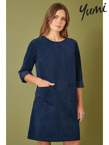 Yumi Blue Corduroy Tunic Dress With 3/4 Sleeves And Pockets (AA8591) | €64