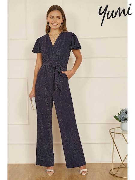 Yumi Blue Sparkle Stretch Wrap Over Jumpsuit (AA8596) | 238 QAR