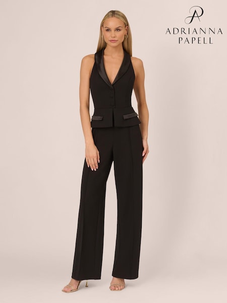 Adrianna by Adrianna Papell Knit Crepe Tuxedo Black Jumpsuit (AA8627) | 352 €