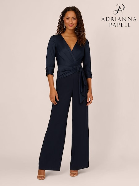 Adrianna Papell Blue Satin Crepe Jumpsuit (AA8629) | 620 QAR