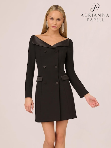 Adrianna Papell Knit Crepe Blazer Black Dress (AA8631) | 616 QAR