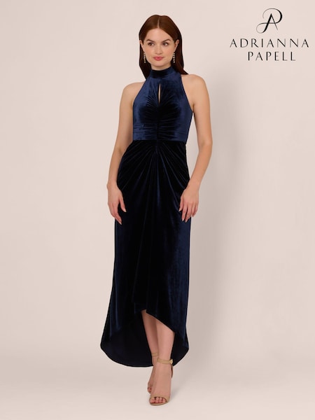 Adrianna Papell Blue Velvet High Low Gown Dress (AA8632) | €132