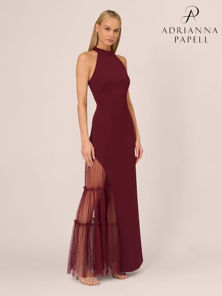 Adrianna by Adrianna Papell Red Knit Crepe Halter Gown (AA8646) | €198