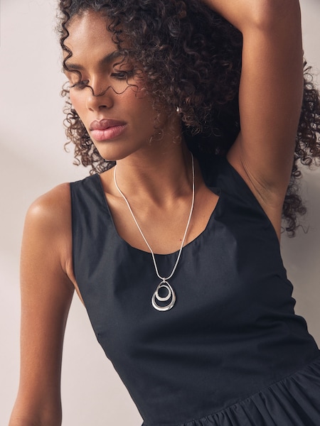 Silver Tone Swirl Oval Pave Necklace (AA8656) | €17.50
