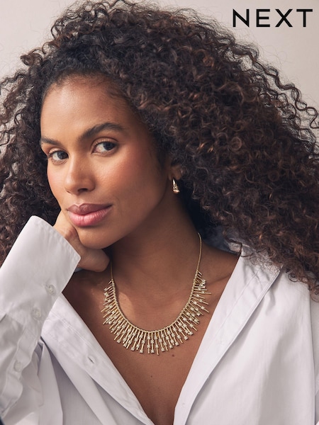 Gold Tone Sparkle Drop Necklace (AA8657) | AED65