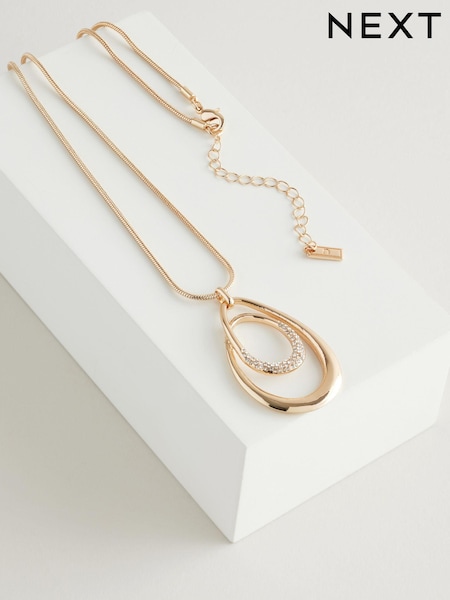 Gold Tone Swirl Oval Pave Necklace (AA8668) | €17.50