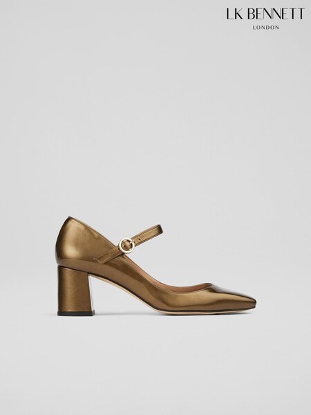 LK Bennett Metallic Winter Dark Gold Mary Jane Block Heels (AA8713) | 740 QAR