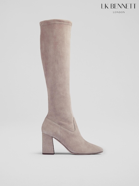 LK Bennett Natural Carter Jute High Block Stretch Knee Boots (AA8738) | AED1,540
