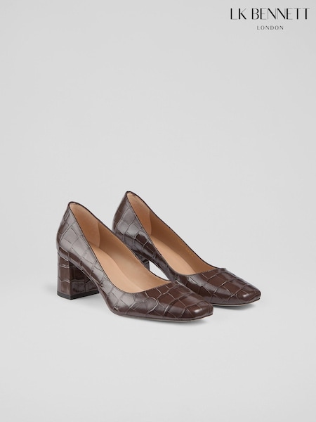 LK Bennett Sally Chocolate Square Toe Brown Courts (AA8748) | ₪1,252