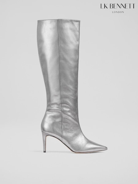 LK Bennett Metallic Astrid Pewter Pointed Semi Fitted Boots (AA8752) | 2,001 LEI