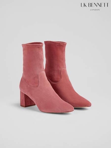 LK Bennett Pink Harp Rose Block Heel Stretch Ankle Boots (AA8757) | AED1,162