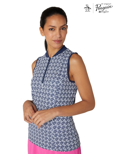 Original Penguin Golf Geo Print Sleeveless Polo Shirt (AA8856) | $138