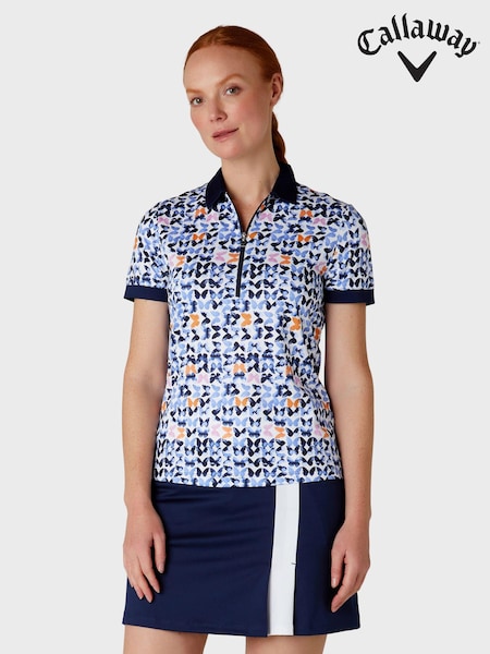 Callaway Apparel Short Sleeved White Polo Shirt Featuring Butterfly Graphic Print (AA8866) | 71 €