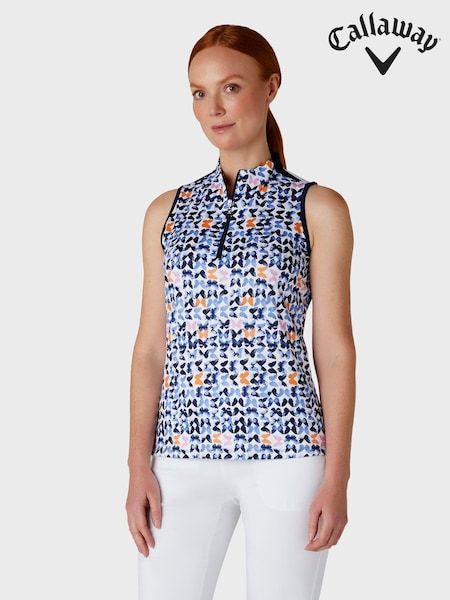 Callaway Apparel Sleeveless White Polo Shirt Featuring Butterfly Graphic Print (AA8873) | 64 €