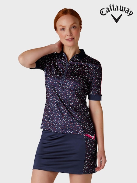 Callaway Apparel Blue Chev Inspired Print Short Sleeve Polo Shirt (AA8883) | 71 €