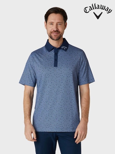 Callaway Apparel Blue All Over Mini Chev Print Polo Shirt (AA8885) | €63