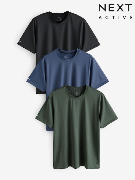 Black/Navy Blue/Khaki Green Active Gym And Training Textured T-Shirts 3 Pack (AA8912) | LEI 270
