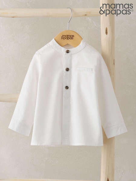 Mamas & Papas Grandad Collar Smart 100% Cotton White Shirt (AA8924) | kr228