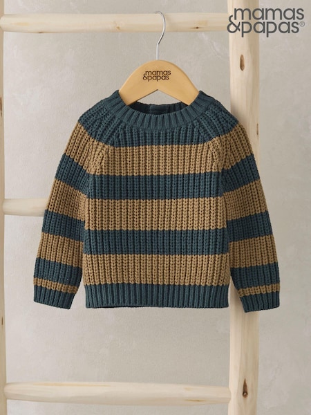 Mamas & Papas Blue Chunky Knitted Stripe Jumper (AA8943) | 114 LEI