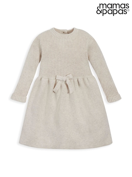 Mamas & Papas Cream Knitted Bow 100% Cotton Dress (AA8944) | €39