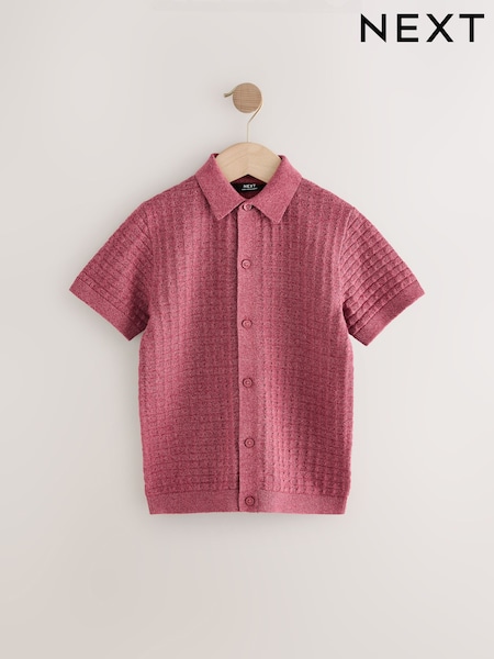 Burgundy Red Short Sleeve Knitted Button Through 100% Cotton Polo Shirt (3-16yrs) (AA8957) | €21 - €28