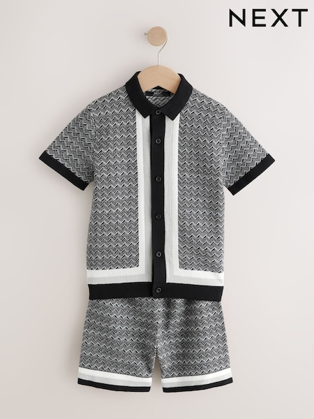 Monochrome Geo Knitted Button Through Polo Shirt and Shorts Set (3-16yrs) (AA8963) | 988 UAH - 1,153 UAH
