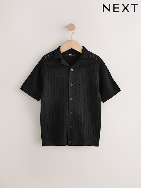 Black Button Through Short Sleeve Knitted Polo Shirt (3-16yrs) (AA8964) | AED76 - AED102