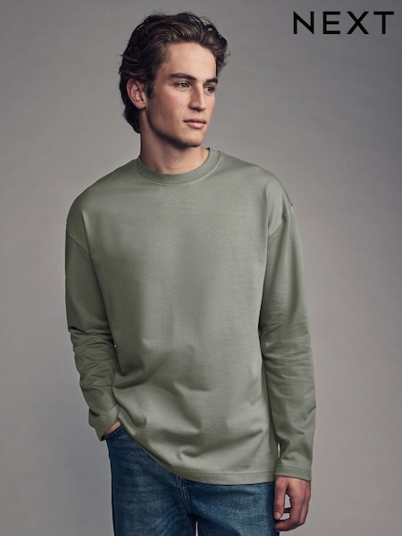 Green EDIT Relaxed Fit Long Sleeve Heavyweight 100% Cotton T-Shirt (AA9045) | €10