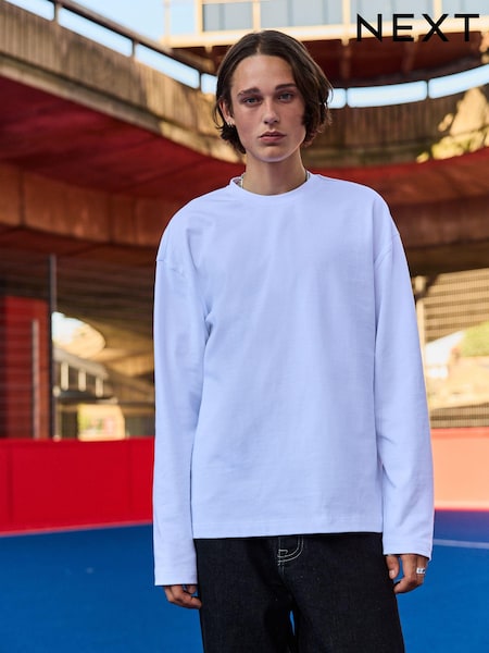 White EDIT Relaxed Fit Long Sleeve Heavyweight 100% Cotton T-Shirt (AA9046) | €12