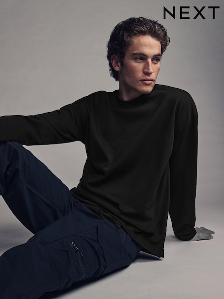 Black EDIT Relaxed Fit Long Sleeve Heavyweight 100% Cotton T-Shirt (AA9047) | €9