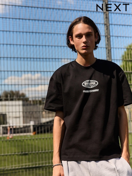 Black EDIT 100% Cotton Cropped Fit Heavyweight Graphic T-Shirt (AA9055) | €10.50
