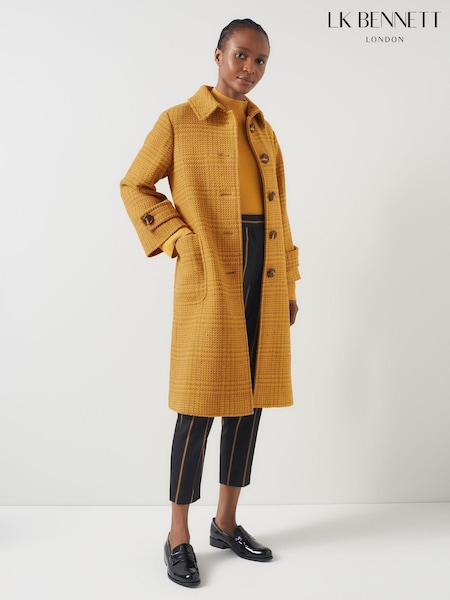 LK Bennett Yellow Blythe Mustard And Camel Statement Check Coat (AA9062) | ‏1,744 د.إ.‏