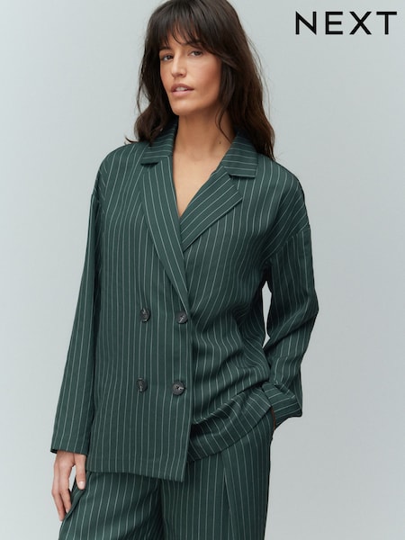 Green Relaxed Lightweight Double Breasted Stripe Blazer (AA9398) | €45