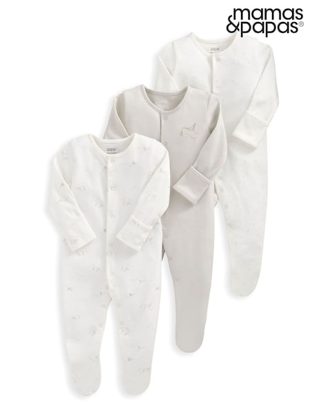 Mamas & Papas 100% Cotton Stork White Sleepsuits 3 Pack (AA9450) | 34 €