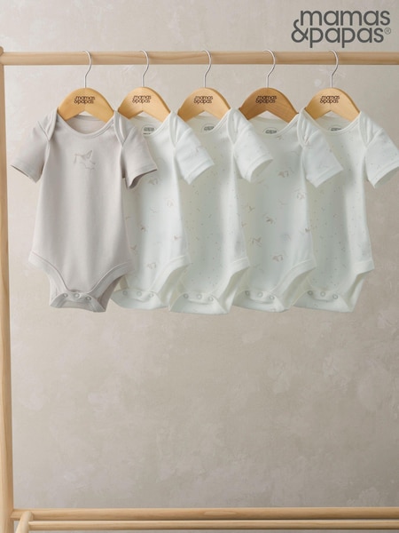 Mamas & Papas 100% Cotton Stork White Bodysuits 5 Pack (AA9453) | 25 €