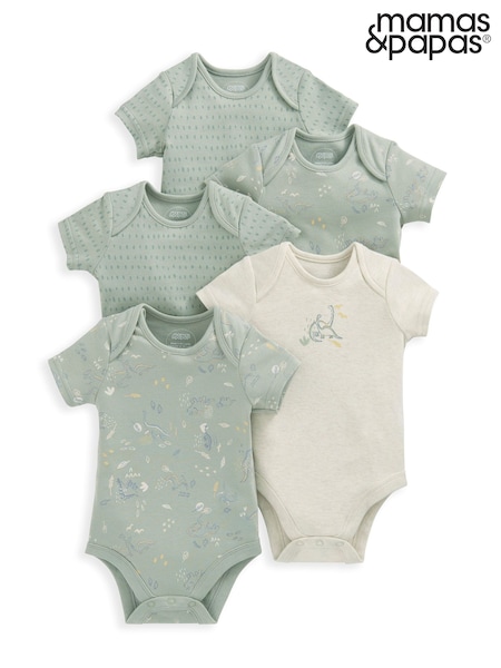 Mamas & Papas Green 100% Cotton Dino Bodysuits 5 Pack (AA9461) | 19 €