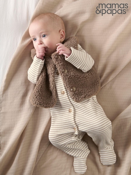 Mamas & Papas Striped Brown Sleepsuit With Gilet Set (AA9471) | 35 €