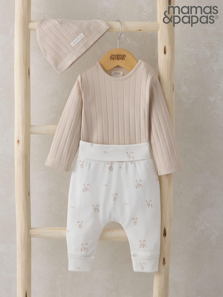 Mamas & Papas 100% Cotton Duckling Brown Bodysuit Leggings And Hat Set (AA9476) | 35 €