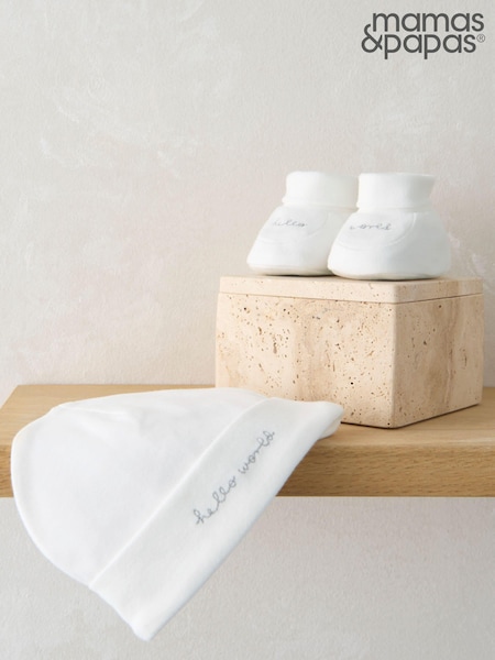 Mamas & Papas Hello World White Hat & Booties (AA9483) | 23 €
