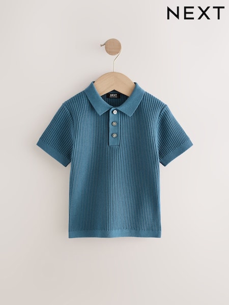 Blue Button Neck Knitted 100% Cotton Polo Shirt (3mths-7yrs) (AA9493) | $21 - $24