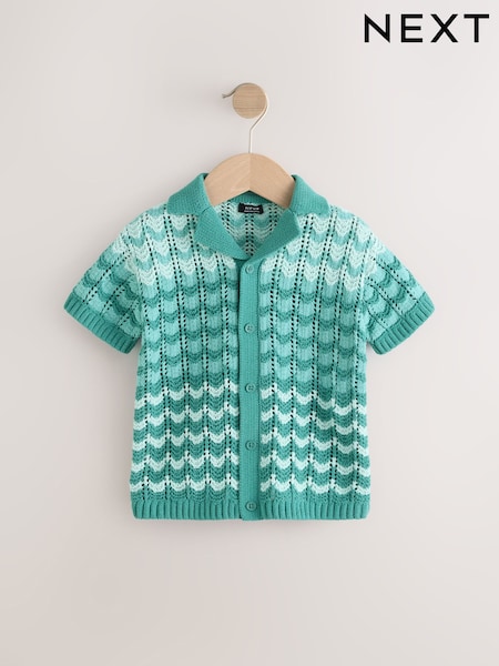 Green Crochet Revere Collar Short Sleeve Knitted Polo Shirt (3mths-7yrs) (AA9499) | 535 UAH - 618 UAH