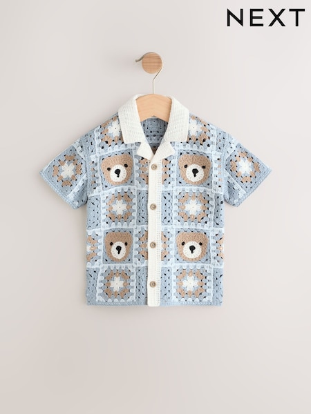Blue Bear Crochet Revere Collar Short Sleeve Knitted Polo Shirt (3mths-7yrs) (AA9500) | R$ 175 - R$ 195
